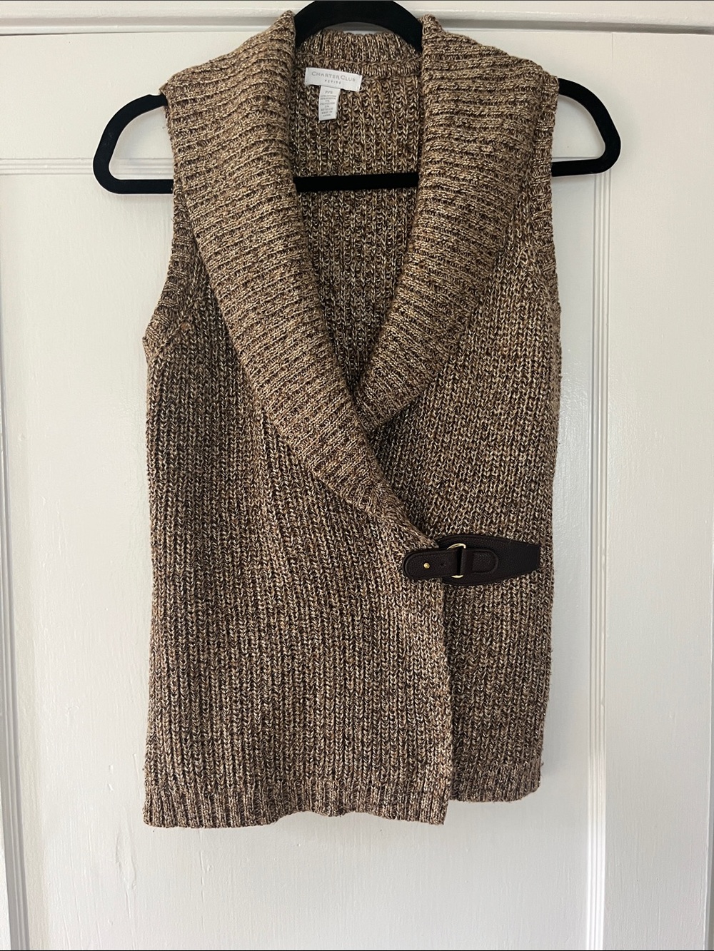 Charter Club Petite Marled Brown with Gold Knit Vest with Textured Stitching